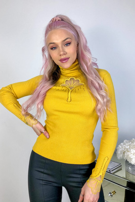 Sinepju dzeltens džemperis ar caurspīdīgu krūtīm