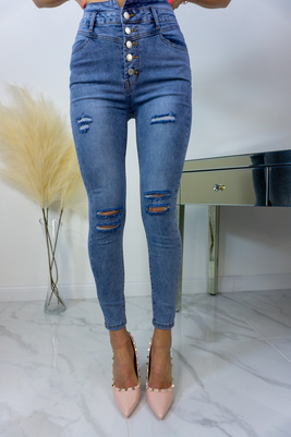 Zili elastīgi džinsi ar augstu jostasvietu