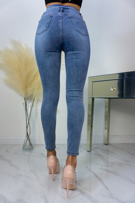 Zili elastīgi džinsi ar augstu jostasvietu