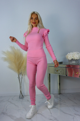 Mazuļa rozā volānveida plecu trikotāžas komplekts