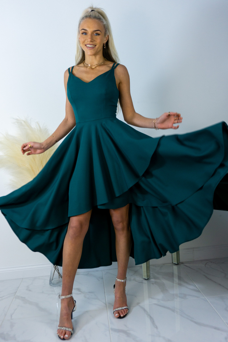 Tumši zaļa asimetriska izlaiduma kleita Caren