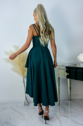 Tumši zaļa asimetriska izlaiduma kleita Caren