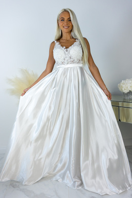 Balta zīda kāzu kleita ar svārkiem Marietta