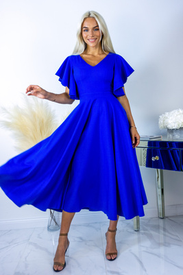 Elektriski zila grezna midi kleita ar volānu piedurknēm Loreen