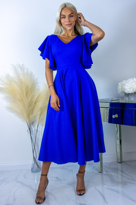 Elektriski zila grezna midi kleita ar volānu piedurknēm Loreen