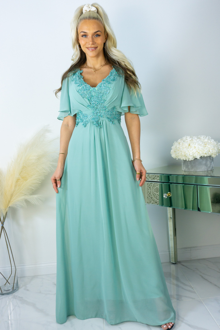 Gloria ābelzaļa izrotāta maksikleita ar krūtīm