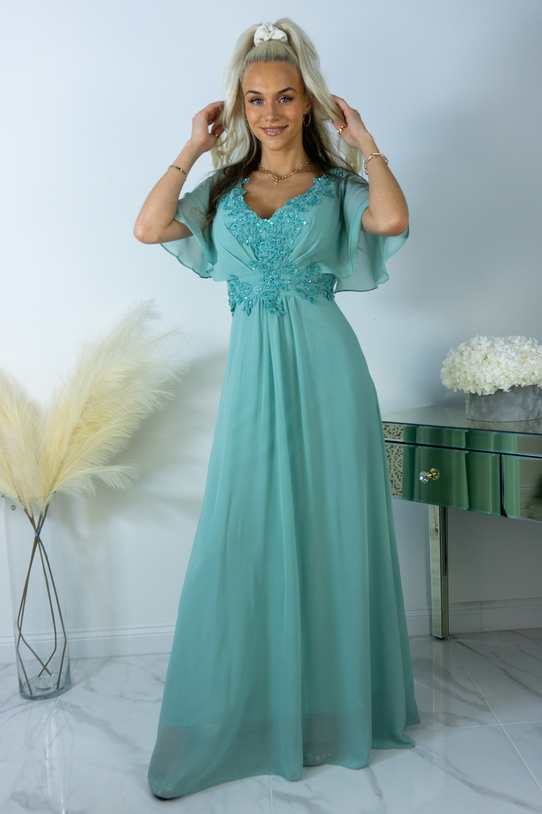 Gloria ābelzaļa izrotāta maksikleita ar krūtīm