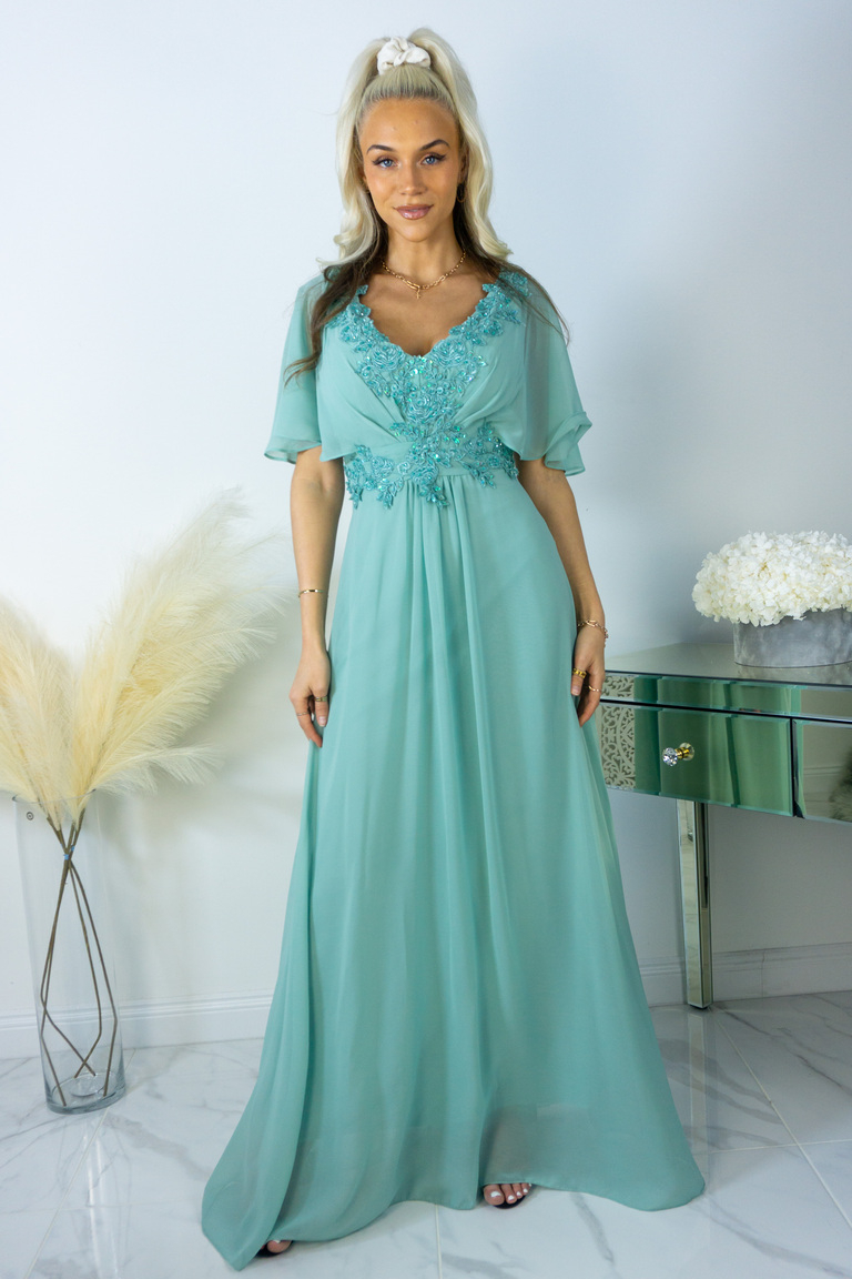 Gloria ābelzaļa izrotāta maksikleita ar krūtīm