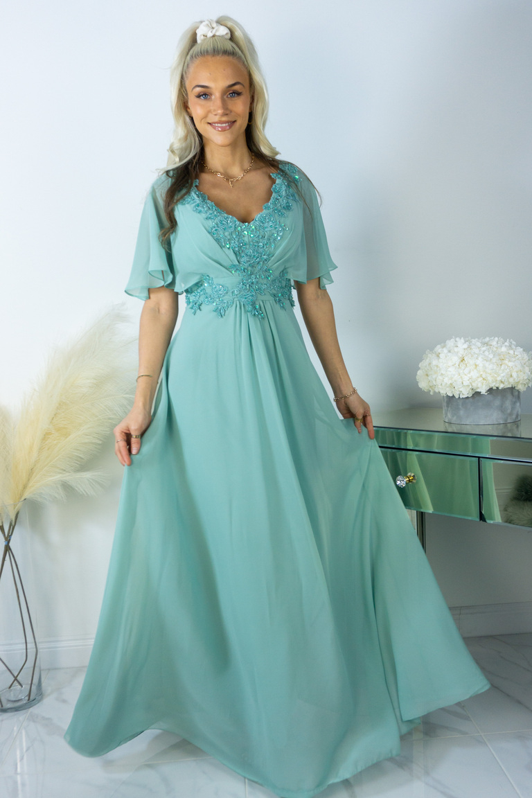 Gloria ābelzaļa izrotāta maksikleita ar krūtīm