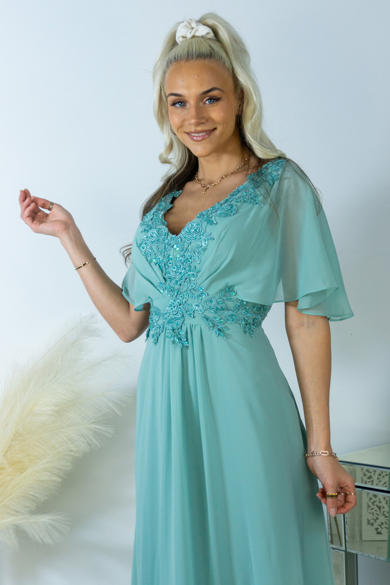 Gloria ābelzaļa izrotāta maksikleita ar krūtīm