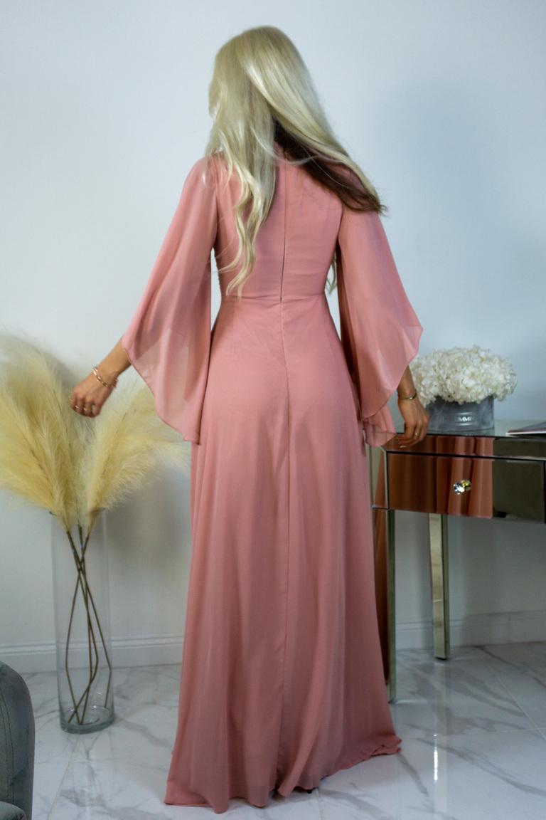 Sloane rozā maxi kleita ar tauriņu piedurknēm