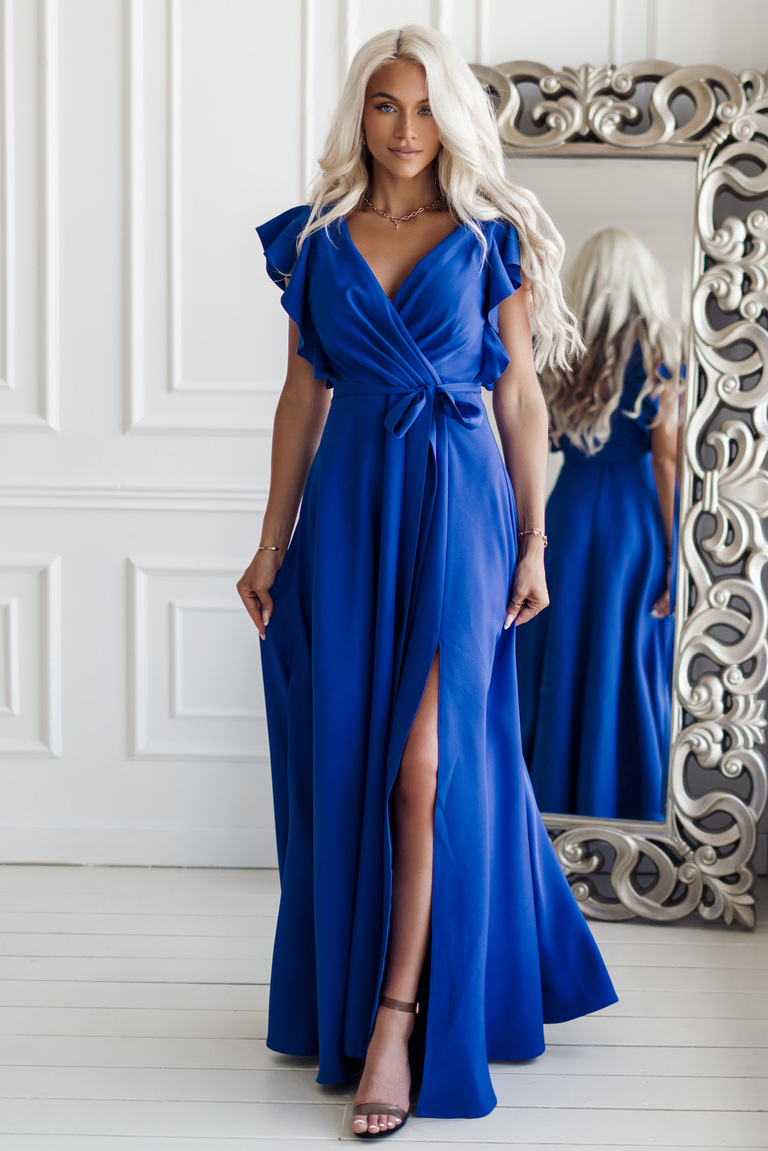 Zila maxi kleita ar tauriņa piedurknēm Cathrine