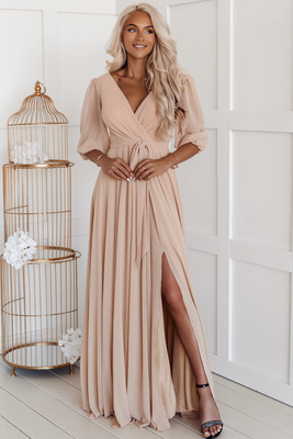 Bēša maxi kleita ar pilniem svārkiem Rebecca