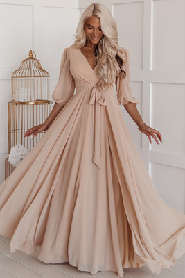 Bēša maxi kleita ar pilniem svārkiem Rebecca