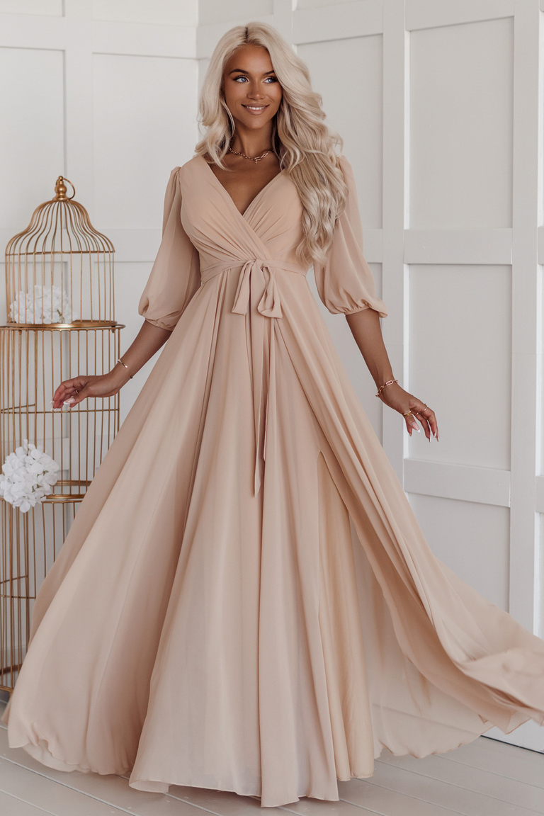 Bēša maxi kleita ar pilniem svārkiem Rebecca