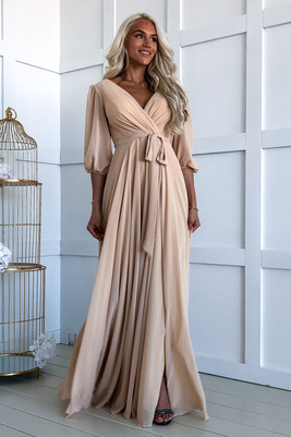 Bēša maxi kleita ar pilniem svārkiem Rebecca