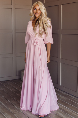 Rebecca rozā maxi kleita ar pilniem svārkiem