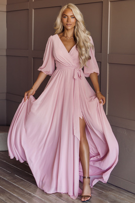 Rebecca rozā maxi kleita ar pilniem svārkiem