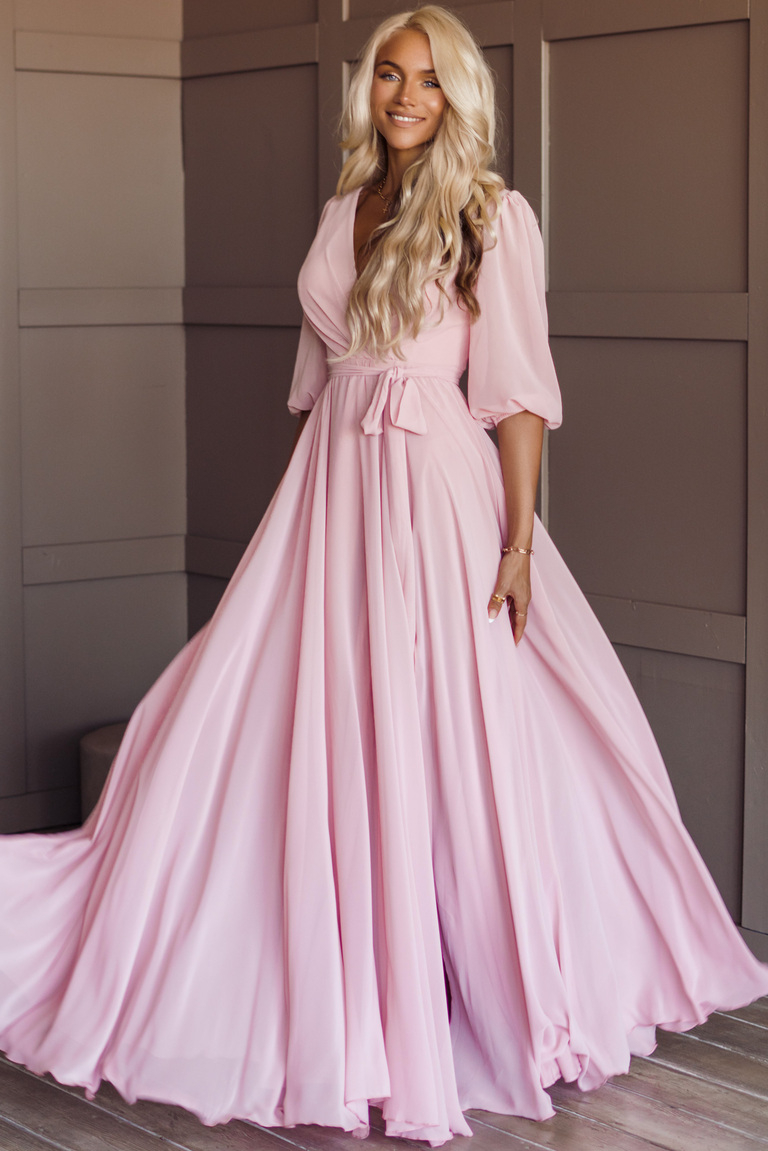 Rebecca rozā maxi kleita ar pilniem svārkiem