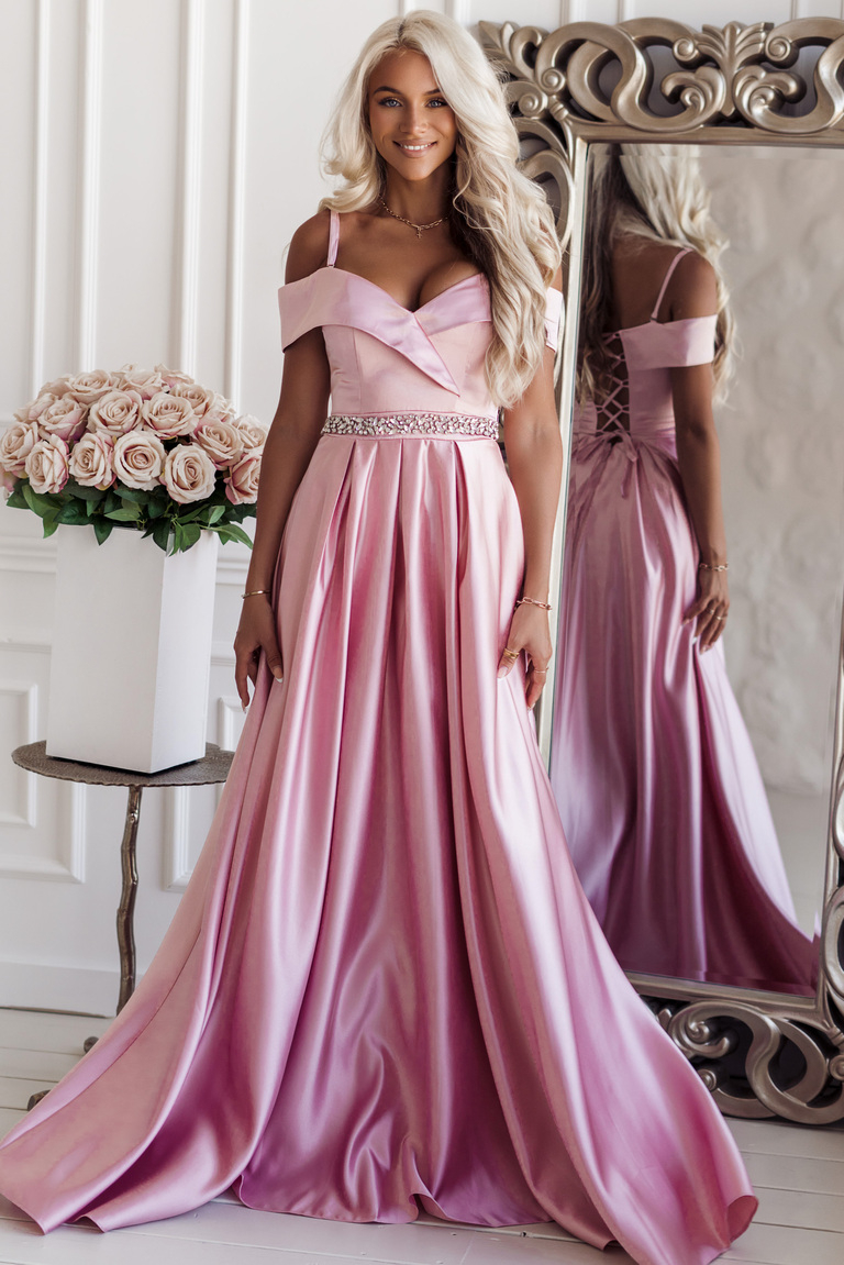 Pelnu rozā satīna maxi kleita Harieta