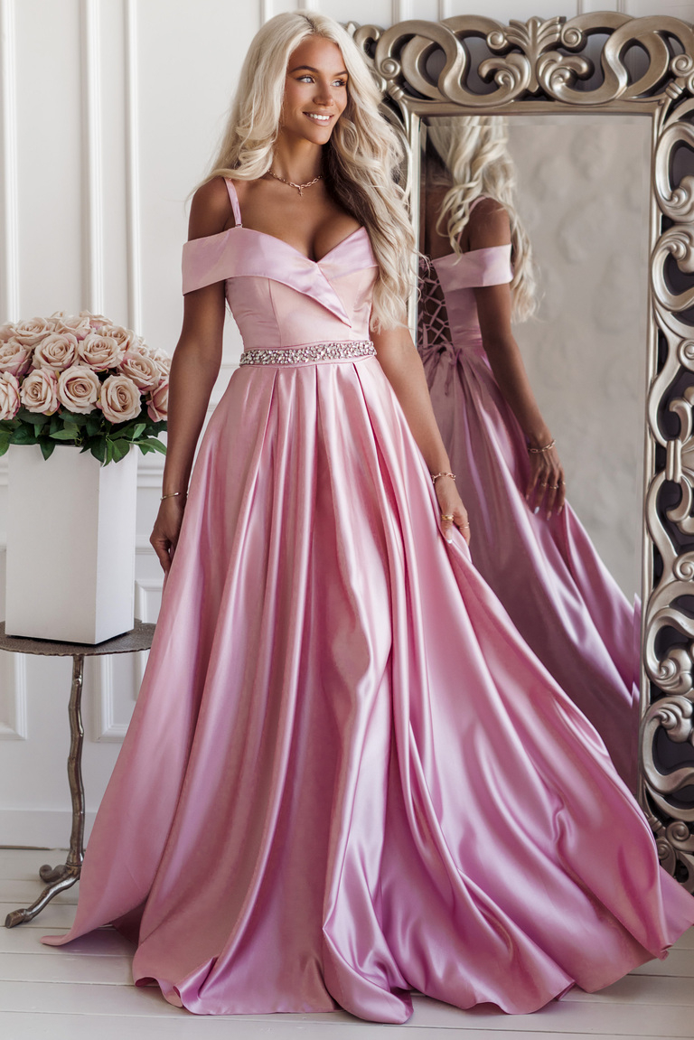 Pelnu rozā satīna maxi kleita Harieta