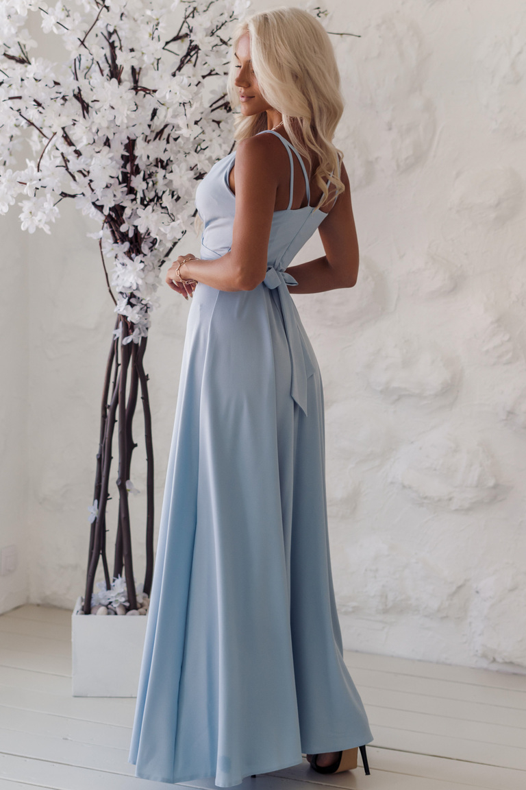 Pelnu zila maksi kleita ar šķēlumu Valencia