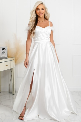 Balta ar spalvām izrotāta kāzu kleita Amina