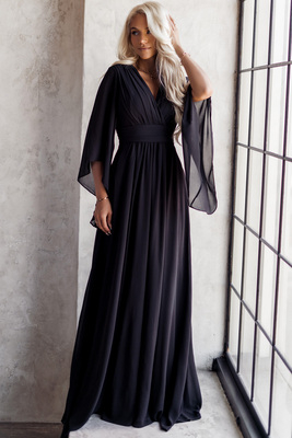 Sloane melna maxi kleita ar tauriÅ†u piedurknÄ“m