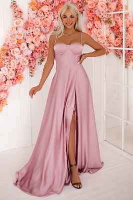 Džuljetas maksi kleita ar gaiši rozā satīna svārkiem