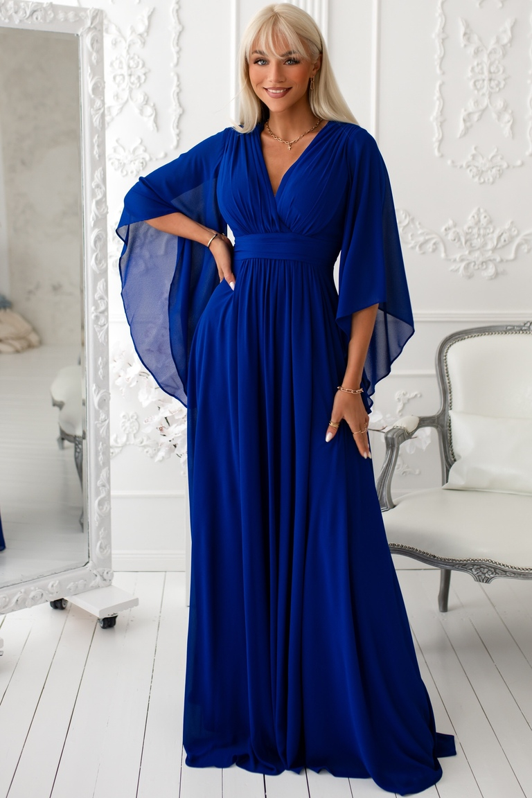 Sloane zila maxi kleita ar tauriņa piedurknēm