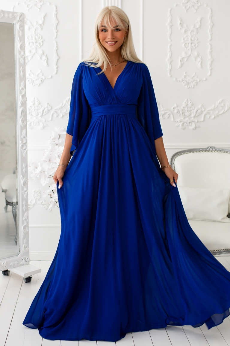 Sloane zila maxi kleita ar tauriņa piedurknēm