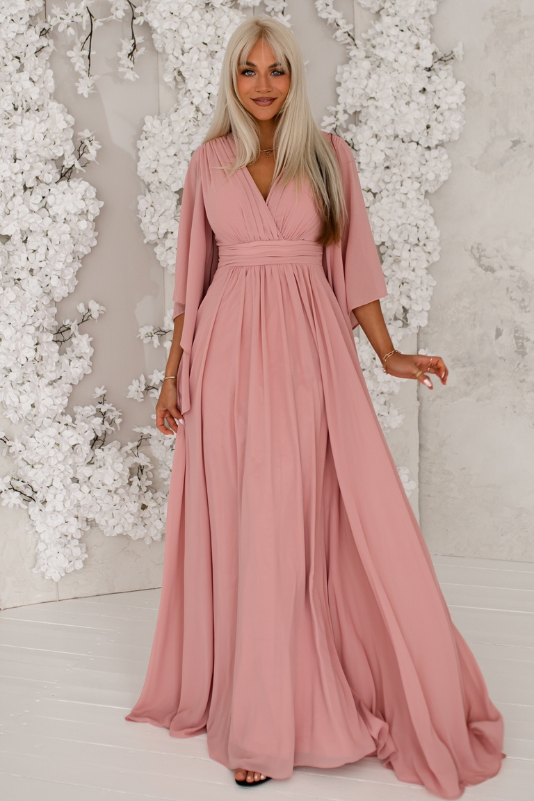 Sloane rozā maxi kleita ar tauriņu piedurknēm