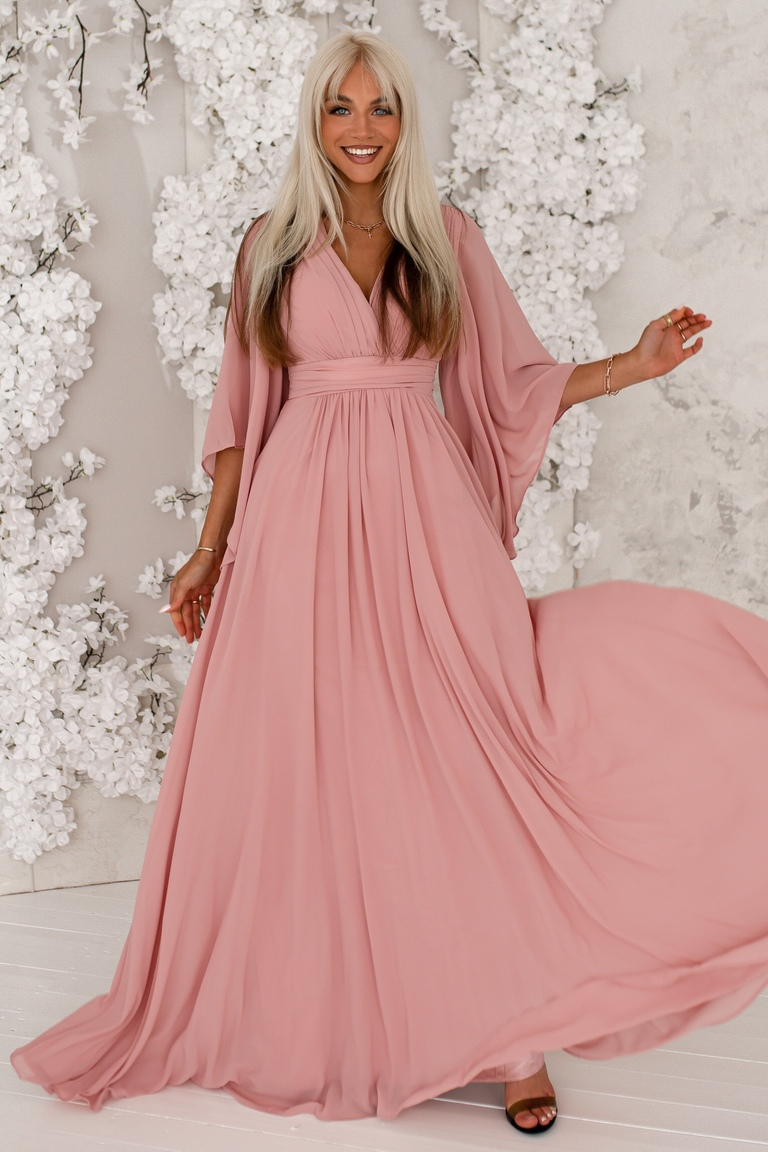 Sloane rozā maxi kleita ar tauriņu piedurknēm