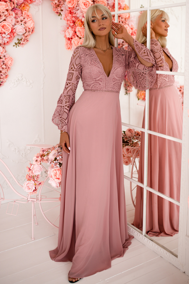 Trudy maxi kleita ar rozā tamborējumu