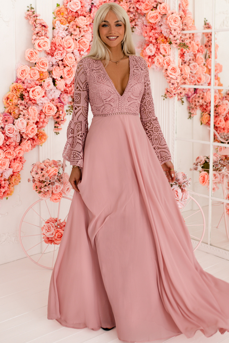 Trudy maxi kleita ar rozā tamborējumu