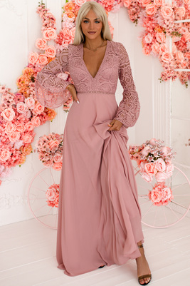 Trudy maxi kleita ar rozā tamborējumu