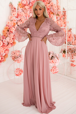 Trudy maxi kleita ar rozā tamborējumu
