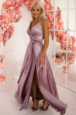 Valensijas ceriņi satīna maxi kleita