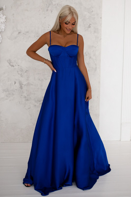 Džuljetas zila maxi kleita ar satīna svārkiem