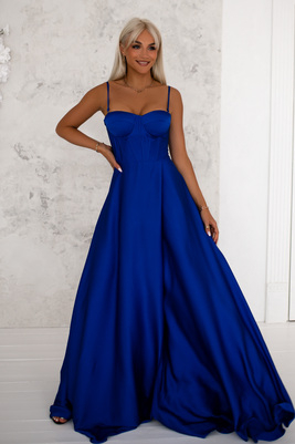 Džuljetas zila maxi kleita ar satīna svārkiem