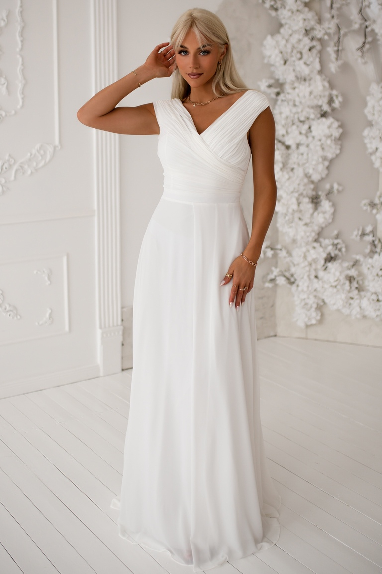 Balta šķēluma kāzu kleita/maksi kleita Teele