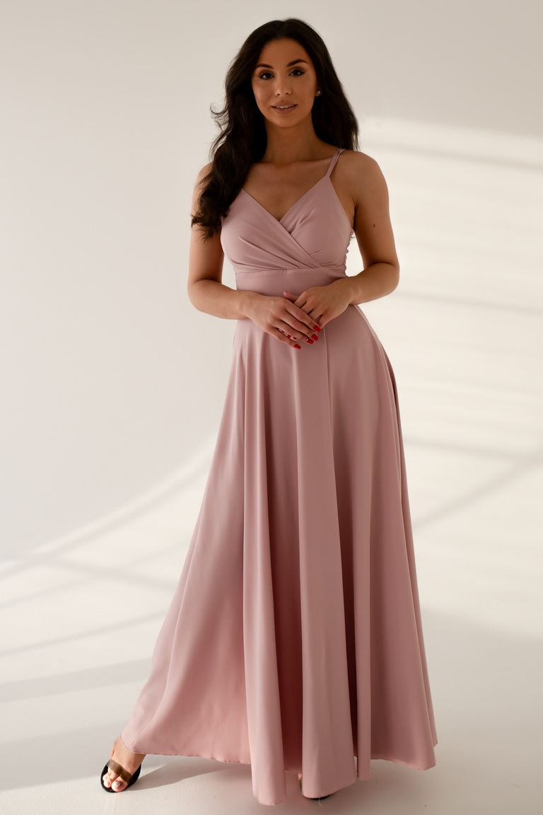 Putekļu rozā maksi kleita ar šķēlumu Denīze