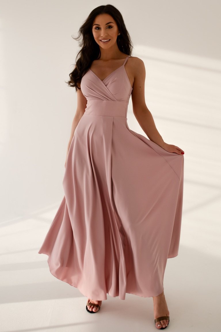 Putekļu rozā maksi kleita ar šķēlumu Denīze