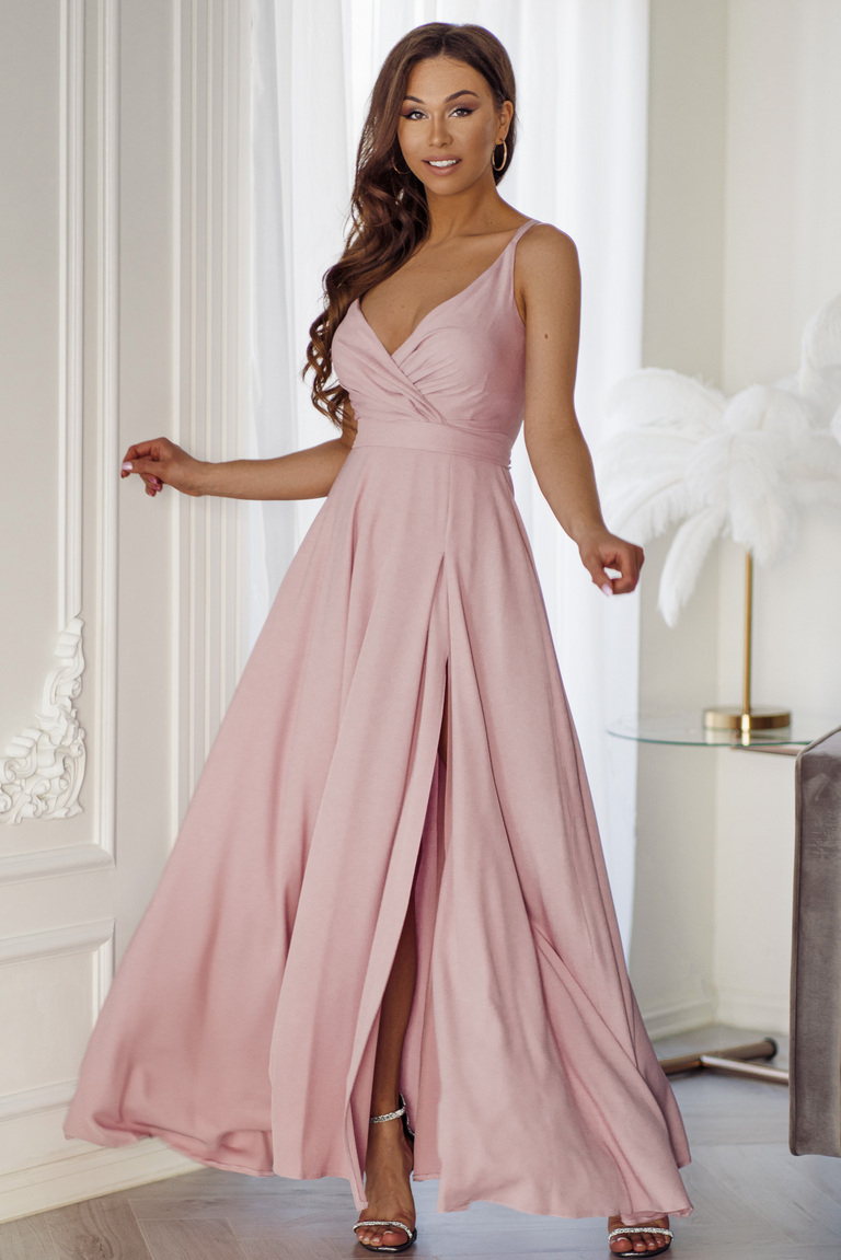 Valencia maxi kleita ar dziļi rozā šķēlumu