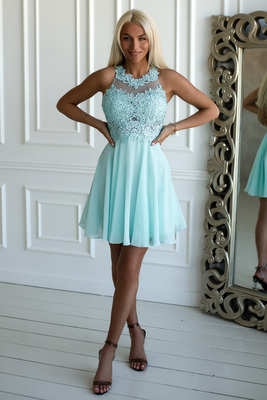 Piparmētru zaļa Lolita izlaiduma kleita ar šifona svārkiem