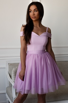 Zoey mini izlaiduma kleita ar ceriņu krāsas tilla svārkiem