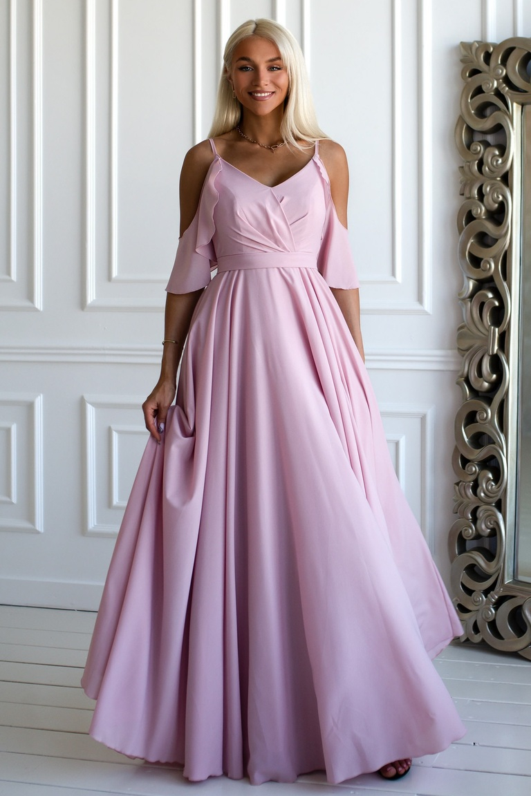 Gaiši rozā maxi kleita ar apjomīgiem svārkiem Melani