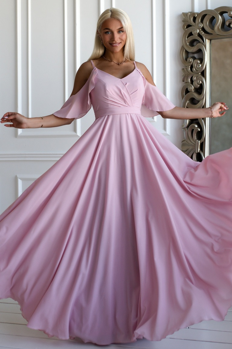 Gaiši rozā maxi kleita ar apjomīgiem svārkiem Melani