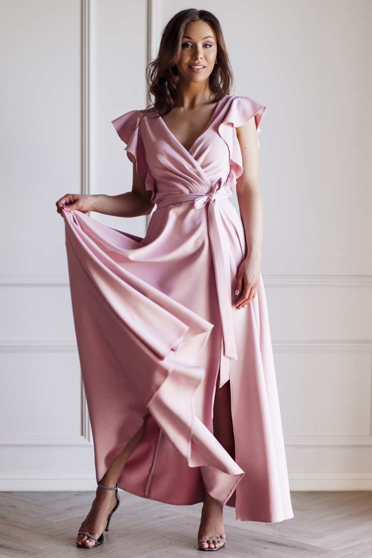 Cathrine rozā maxi kleita ar tauriņu piedurknēm