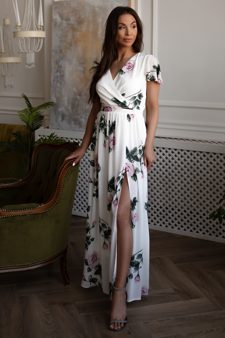 Balta puķaina maxi kleita Janan +Izmērs